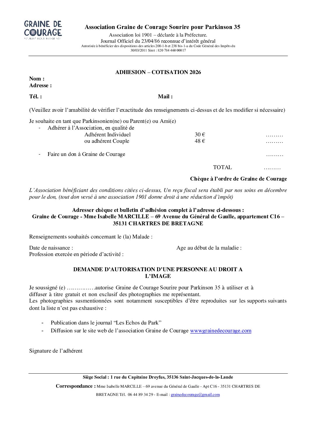 Formulaire adhésions GDC 2026